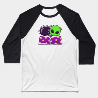 Cute Astronaut And Alien Wearing Blanket Together Cartoon Baseball T-Shirt